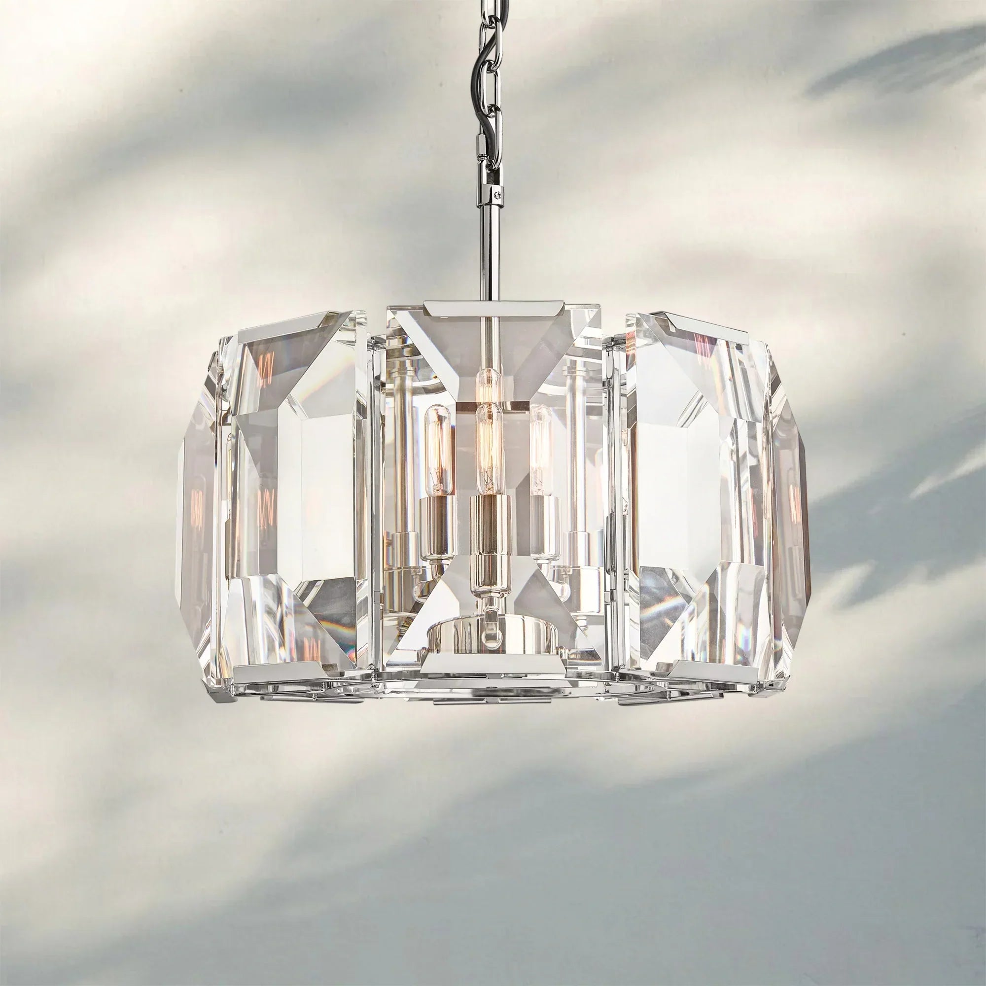 Herlow Crystal Modern Round Chandelier Elegant Ceiling Light Fixture-19''-Polished Stainless Steel-