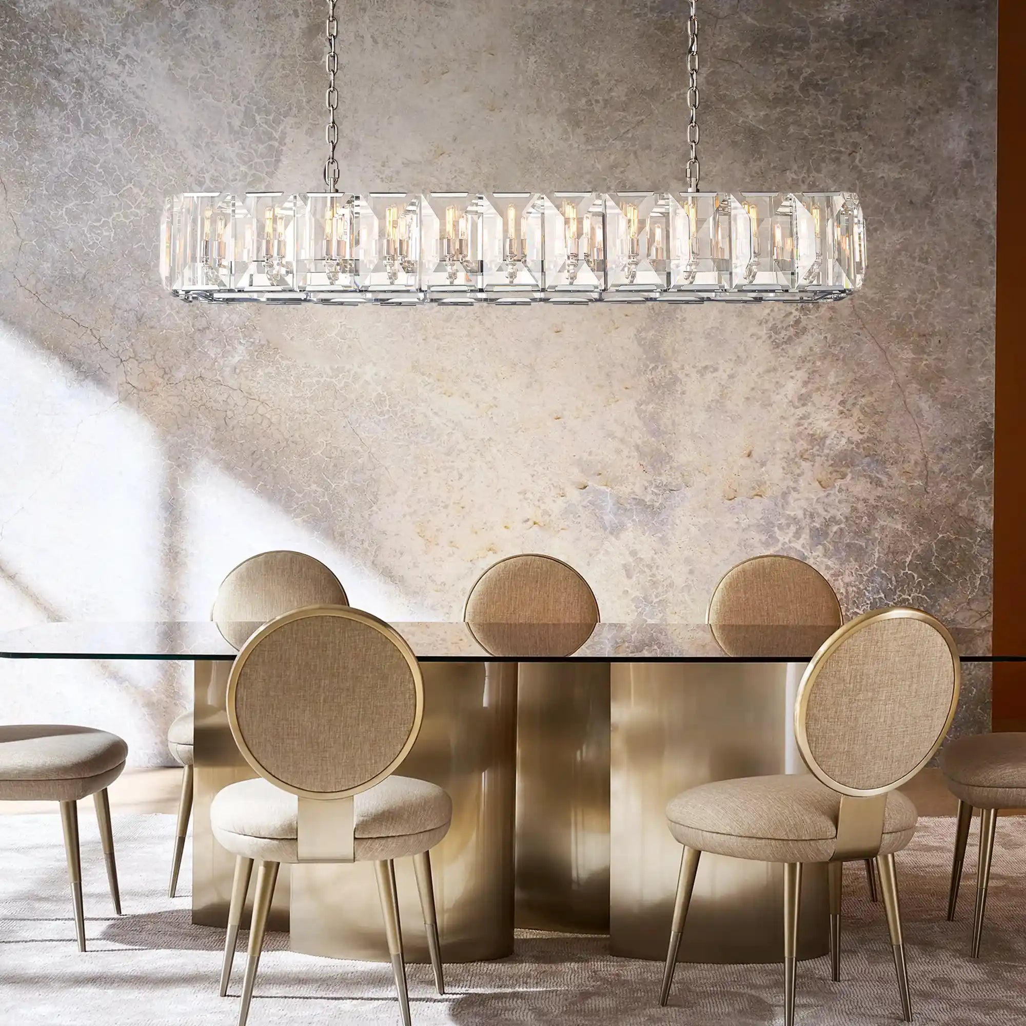 Velora Crystal Rectangle Chandelier Elegant Ceiling Light Fixture for Dining Room