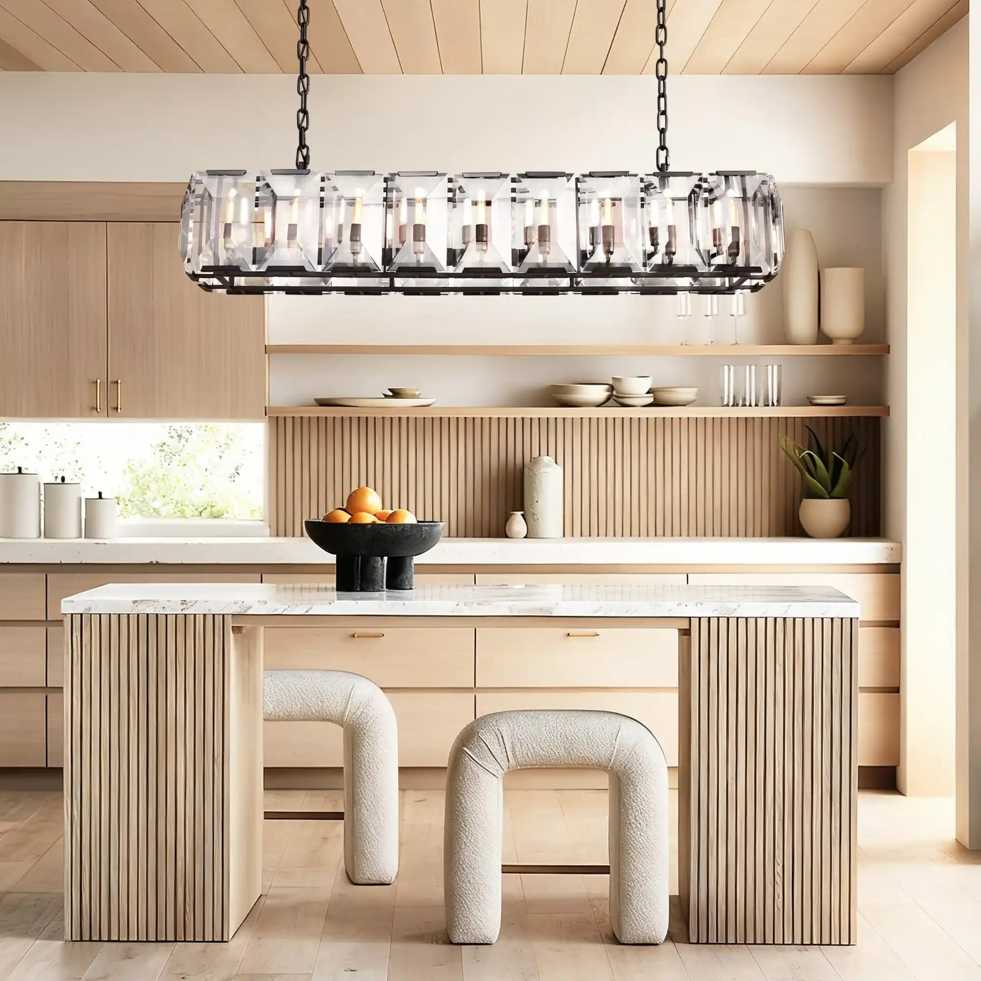 Velora Crystal Rectangle Chandelier Elegant Ceiling Light Fixture for Dining Room