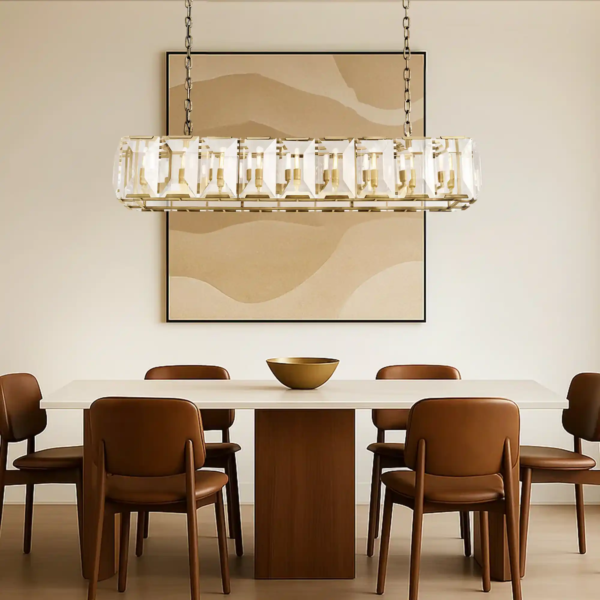 Velora Crystal Rectangle Chandelier Elegant Ceiling Light Fixture for Dining Room