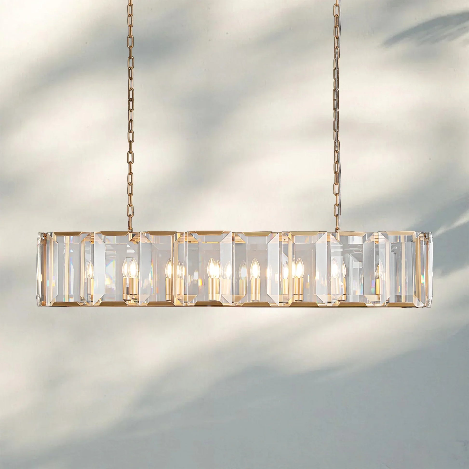 Herlow Crystal Rectangle Chandelier Elegant Ceiling Light Fixture for Dining Room-54‘’-Lacquered Burnished Brass-