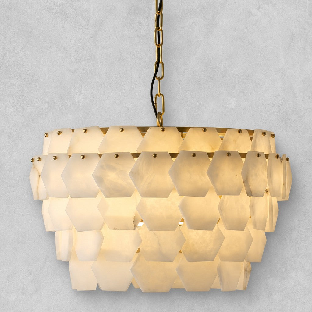 Hexa Cloud Gold & White Alabaster Pendant Light– 23.6" Diameter