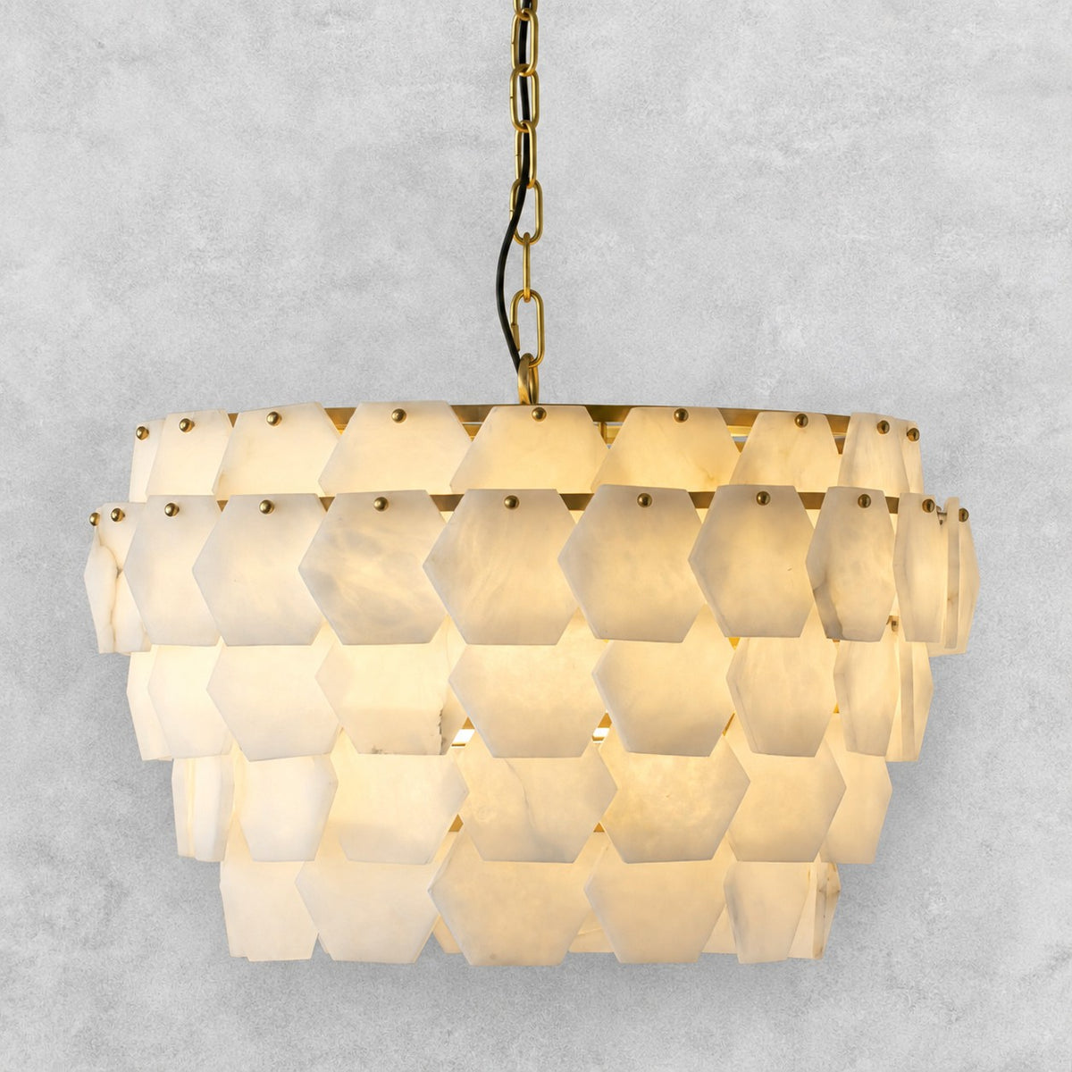 Hexa Cloud Gold & White Alabaster Pendant Light– 23.6" Diameter