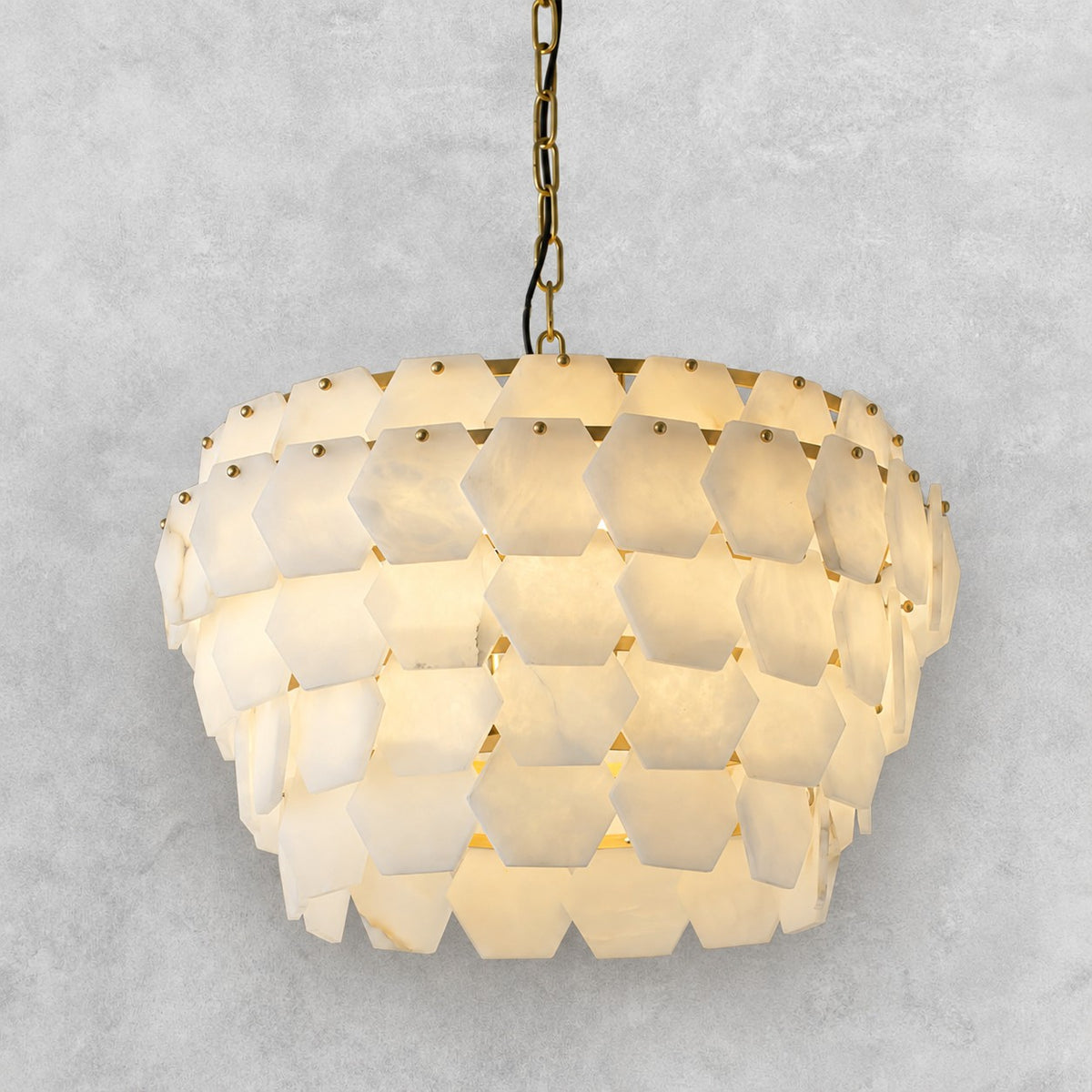 Hexa Cloud Gold & White Alabaster Pendant Light– 23.6" Diameter