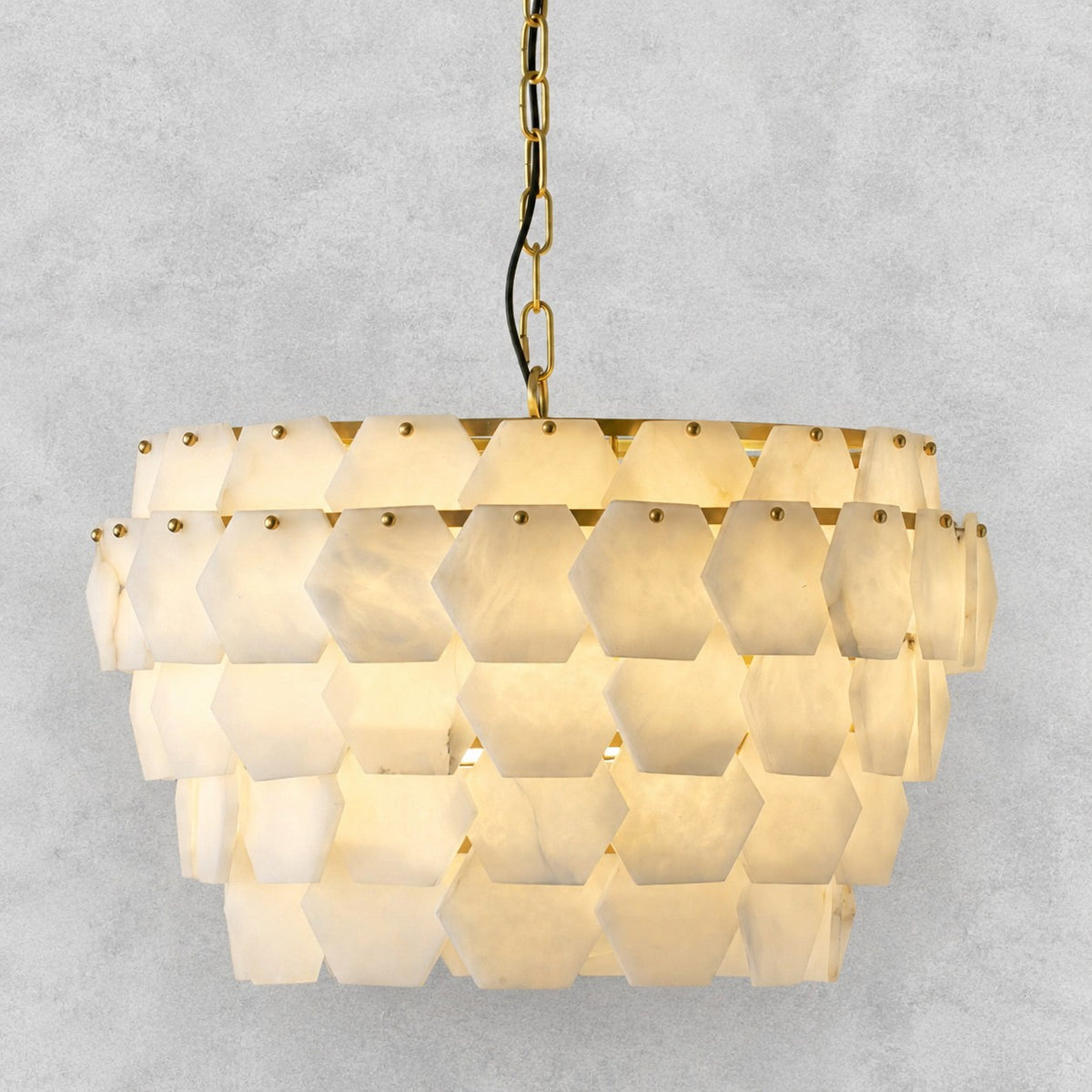 Hexa Cloud Gold & White Alabaster Pendant Light– 23.6" Diameter