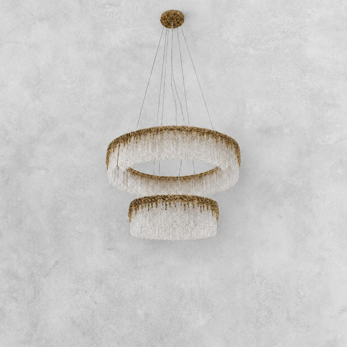 Ice Bloom Glass Two-Tier Chandelier D800+D500 - Copper