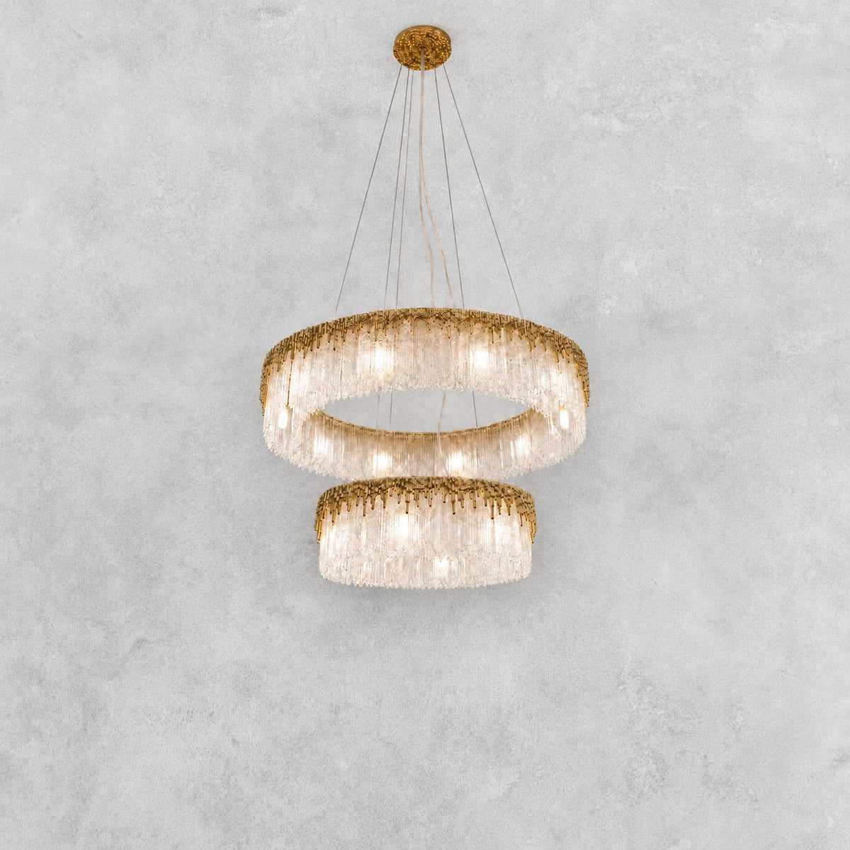 Ice Bloom Glass Two-Tier Chandelier D800+D500 - Copper