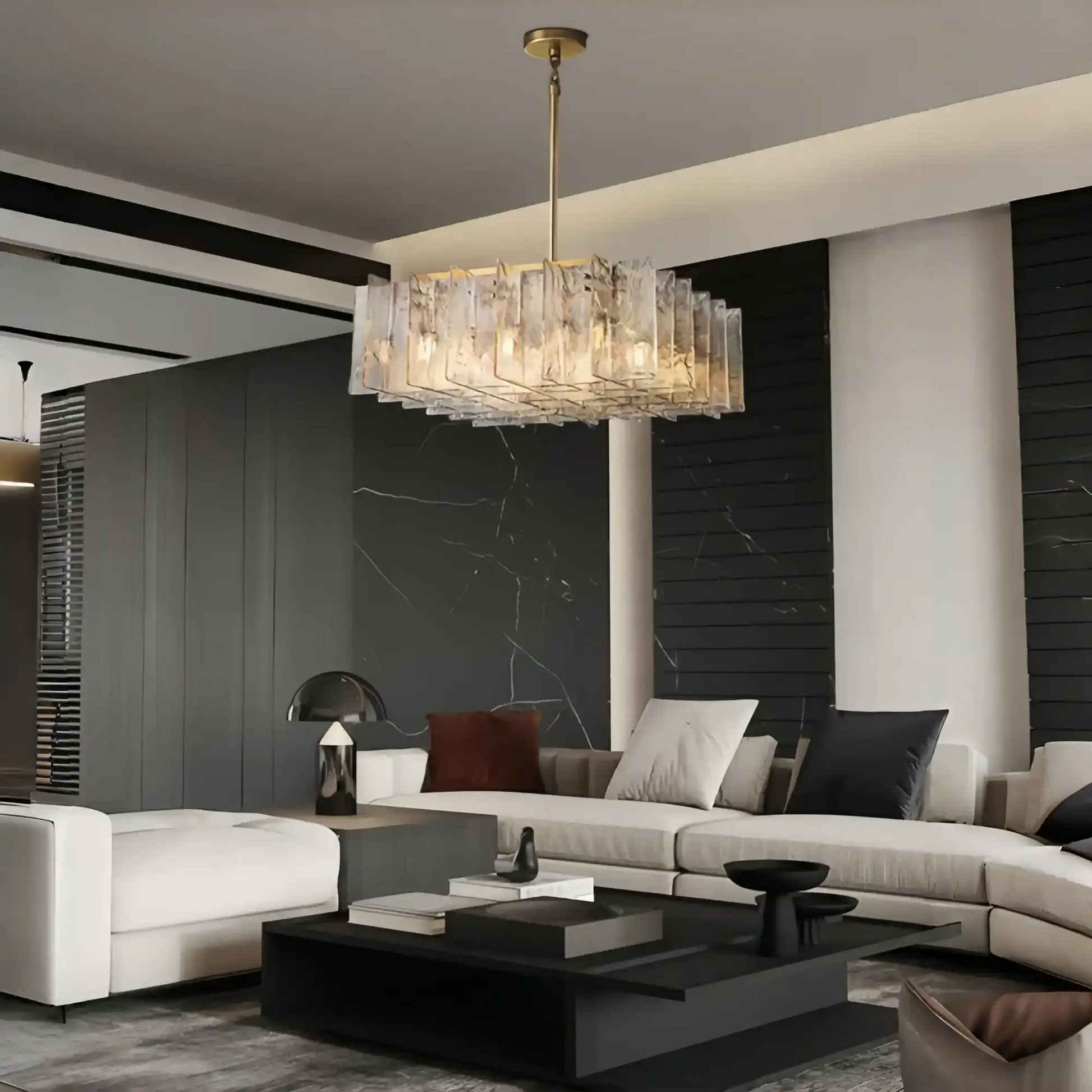 Lattic Clear/Smoke Class Square Chandelier 37'' For living room-Brass-Clear-Blushlighting