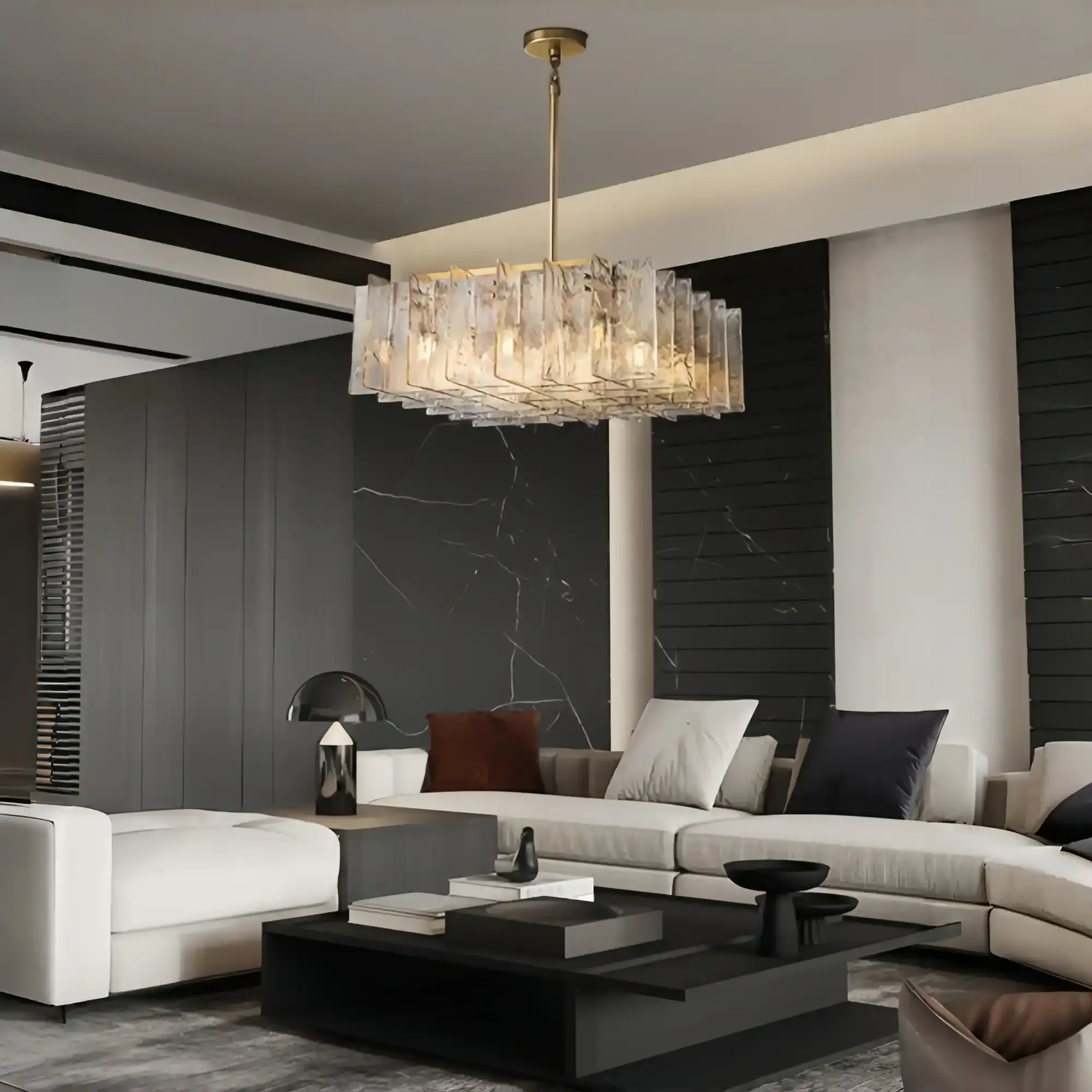 Lattic Clear/Smoke Class Square Chandelier 37'' For living room-Brass-Clear-Blushlighting
