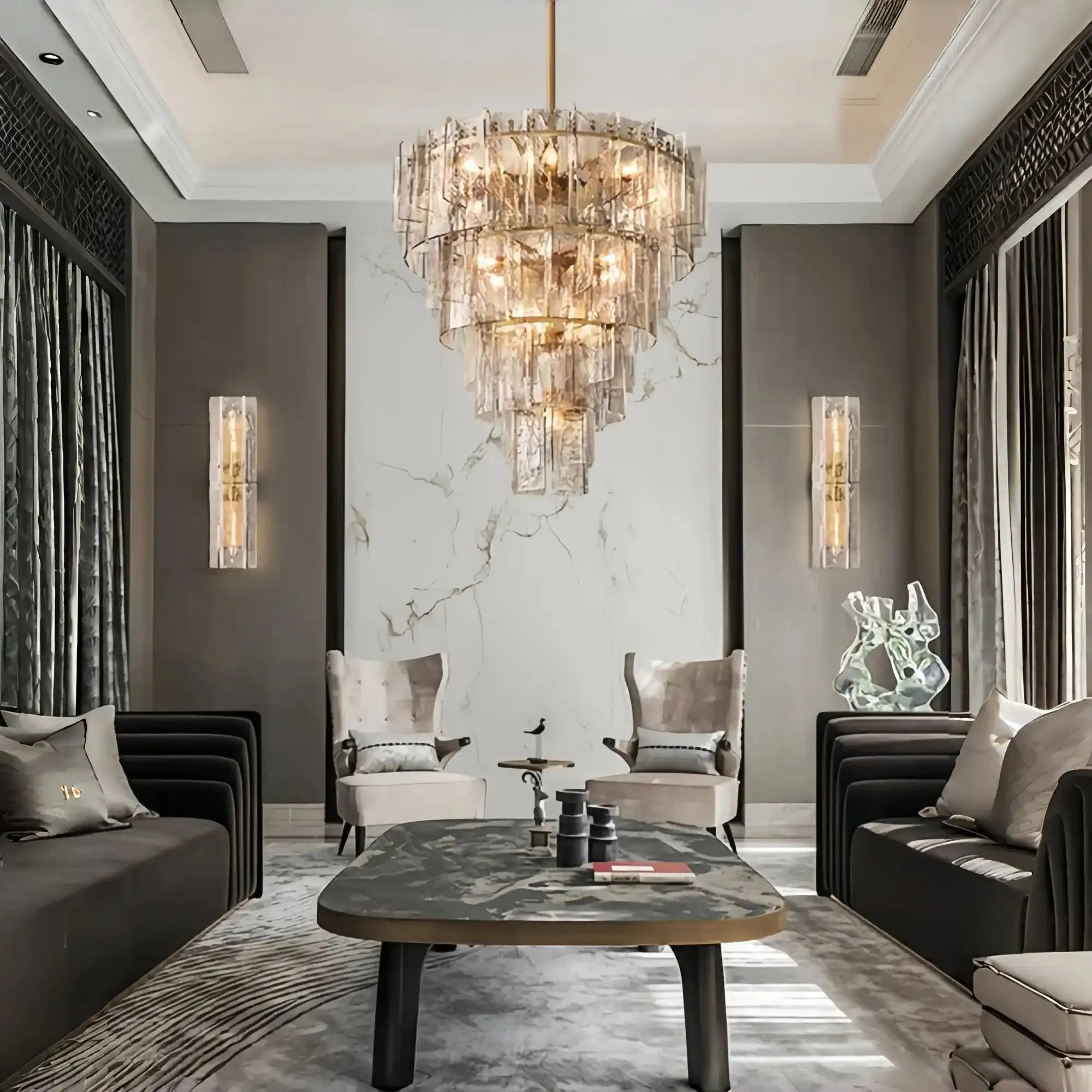 Lattic Glass Tiered Round Chandelier 36'' 47''-Blushlighting