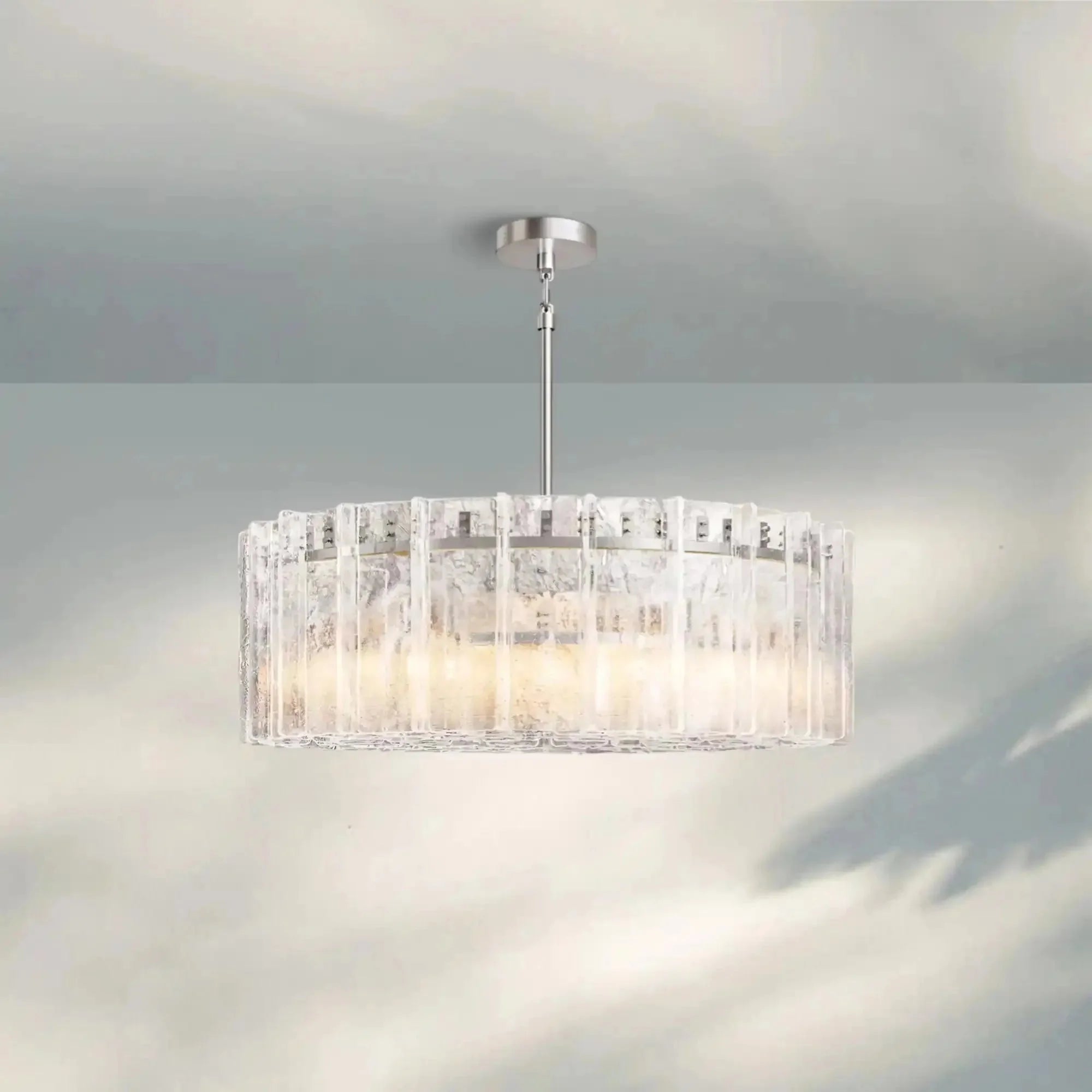 Lattic Smoke Glass Round Chandelier 36'' 48'' - 48''ClearLacquered Burnished BrassBlushlighting