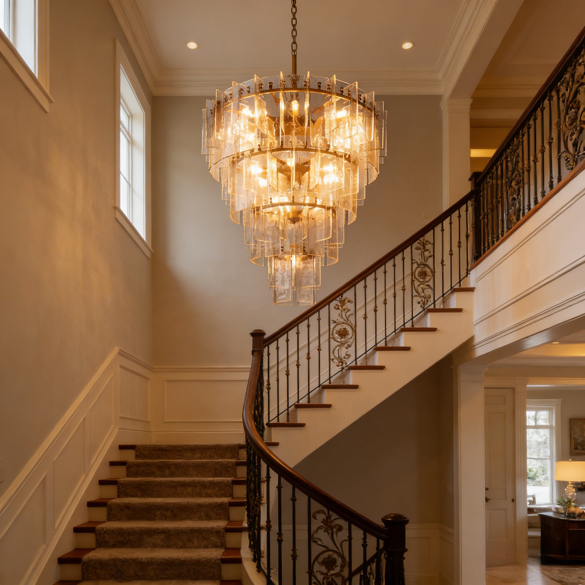 Lattica Glass Tiered Gold Chandelier for Foyer, Living Room, Entryway