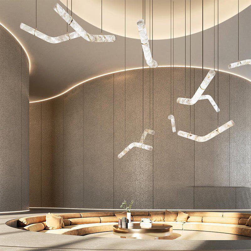 Liberty Curved Pendant Alabaster Chandelier, Pendant Light Over Dining Table - Style ABrassTrivellolab
