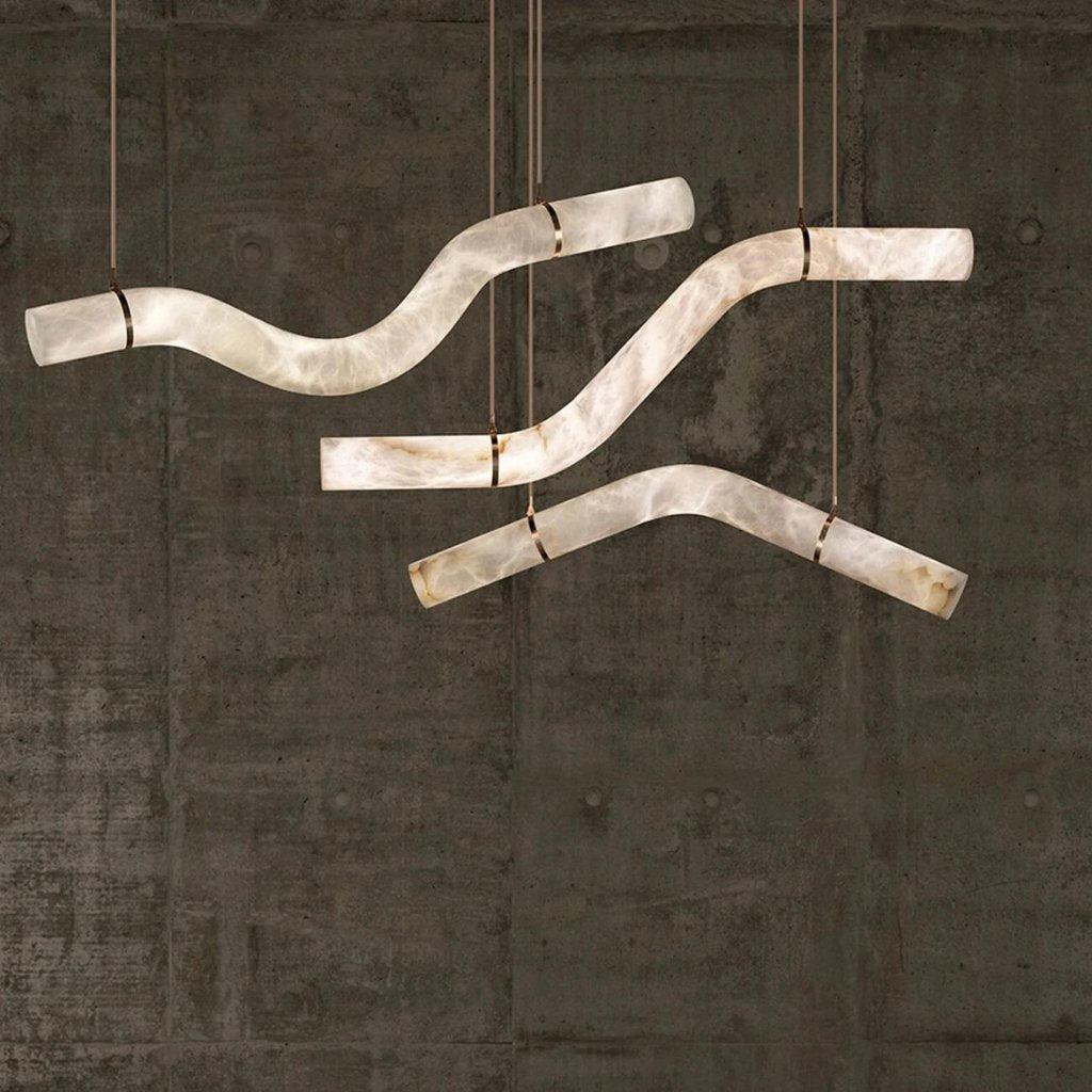 Liberty Curved Pendant Alabaster Chandelier, Pendant Light Over Dining Table - Style ABrassTrivellolab