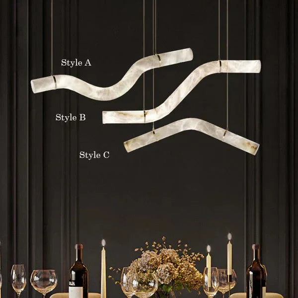 Liberty Curved Pendant Alabaster Chandelier, Pendant Light Over Dining Table - Style ABrassTrivellolab