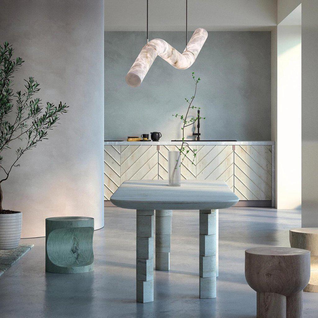 Liberty Curved Pendant Alabaster Chandelier, Pendant Light Over Dining Table - Style ABrassTrivellolab