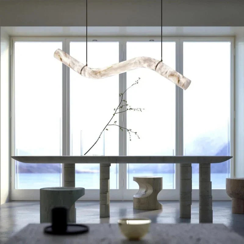 Liberty Curved Pendant Alabaster Chandelier, Pendant Light Over Dining Table - Style ABrassTrivellolab