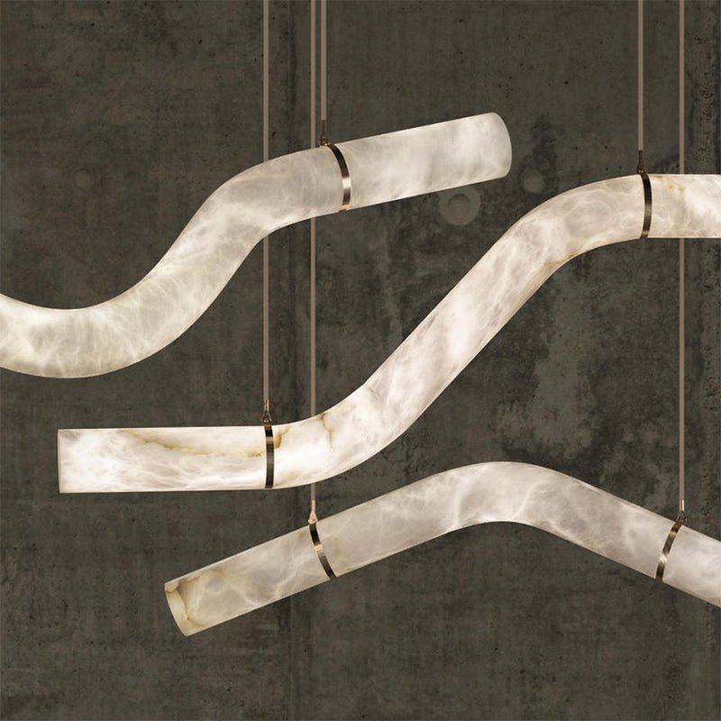 Liberty Curved Pendant Alabaster Chandelier, Pendant Light Over Dining Table - Style ABrassTrivellolab