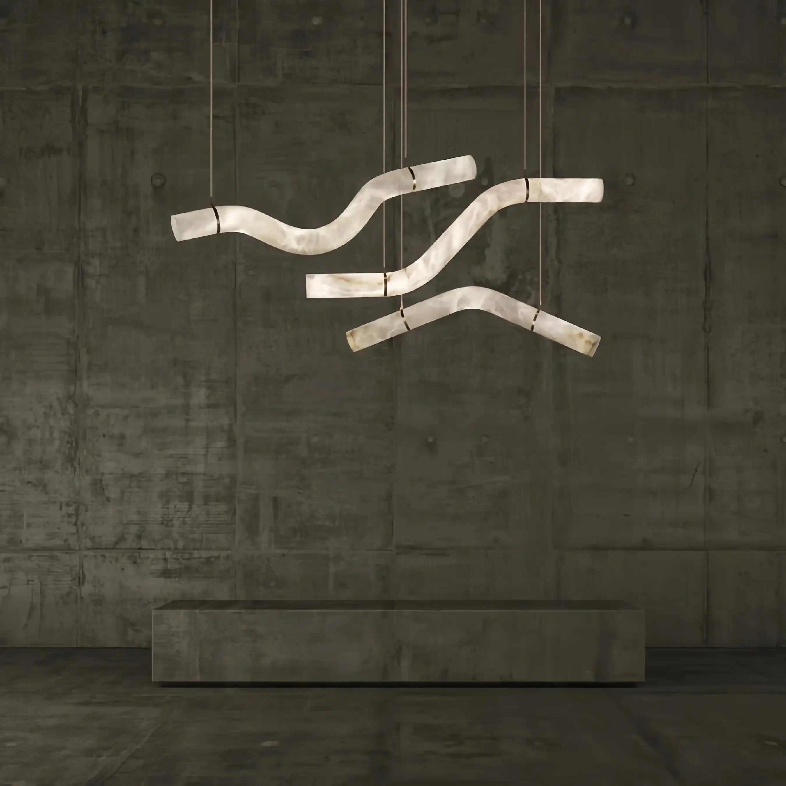 Liberty Curved Pendant Alabaster Chandelier, Pendant Light Over Dining Table - Style A 51.25"W*4.75"D* 24.5"HBrassTrivellolab