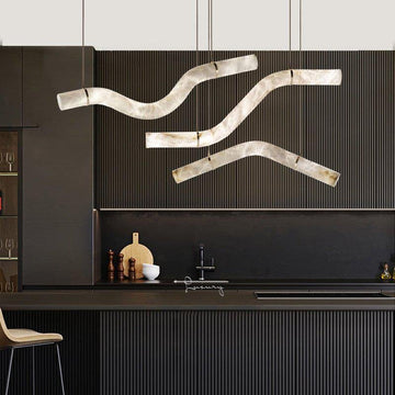 Liberty Curved Pendant Alabaster Chandelier, Pendant Light Over Dining Table - Style ABrassTrivellolab