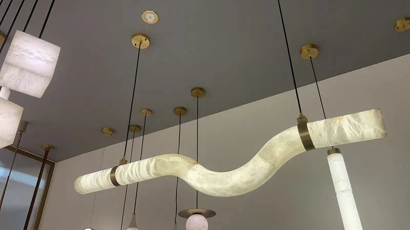 Liberty Curved Pendant Alabaster Chandelier, Pendant Light Over Dining Table - Style ABrassTrivellolab