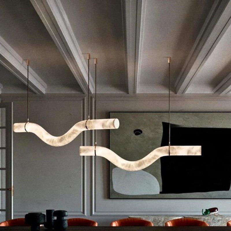 Liberty Curved Pendant Alabaster Chandelier, Pendant Light Over Dining Table - Style ABrassTrivellolab