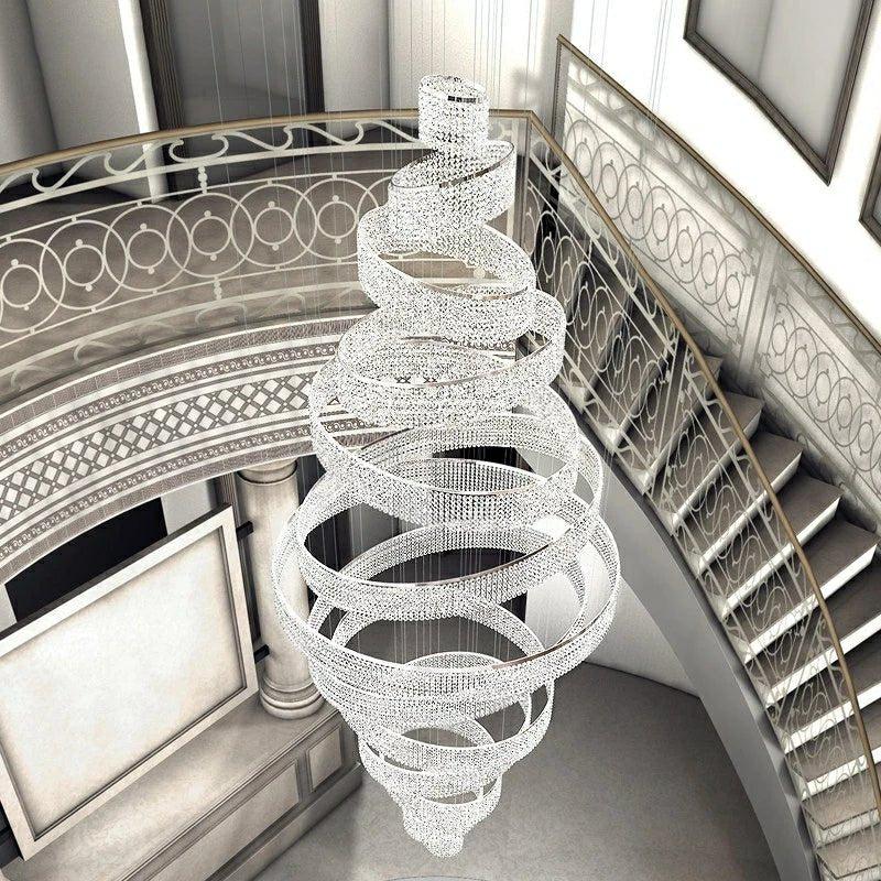 Long Crystal Tassel Rings Chandelier Extra Large Living Room Staircase High Ceiling Lighting Fixture - 11 Rings/ D47.2"*H118.1"Warm LightTrivellolab