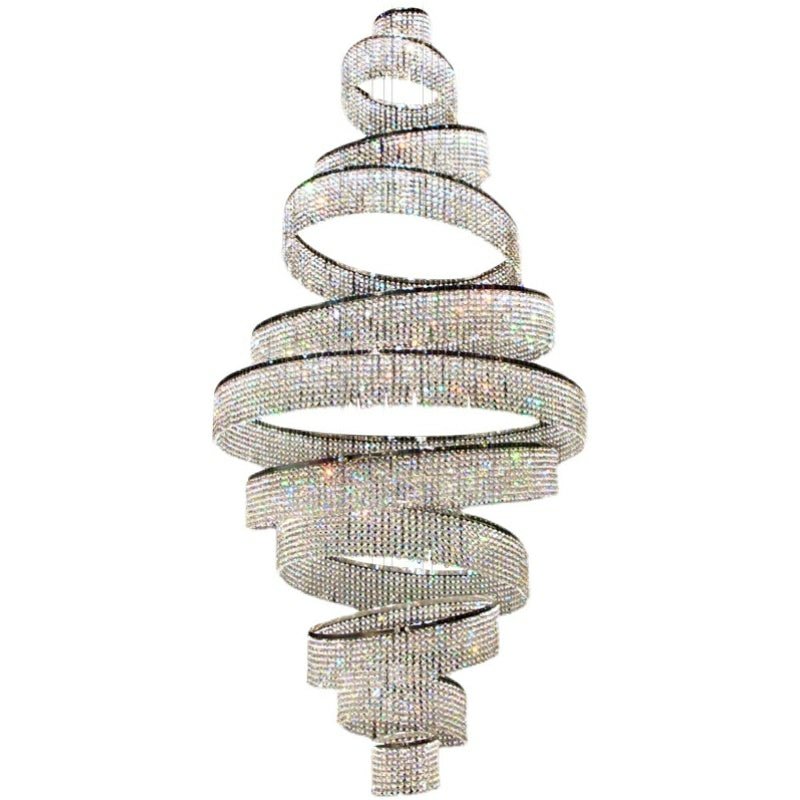 Long Crystal Tassel Rings Chandelier Extra Large Living Room Staircase High Ceiling Lighting Fixture - 11 Rings/ D47.2"*H118.1"Warm LightTrivellolab