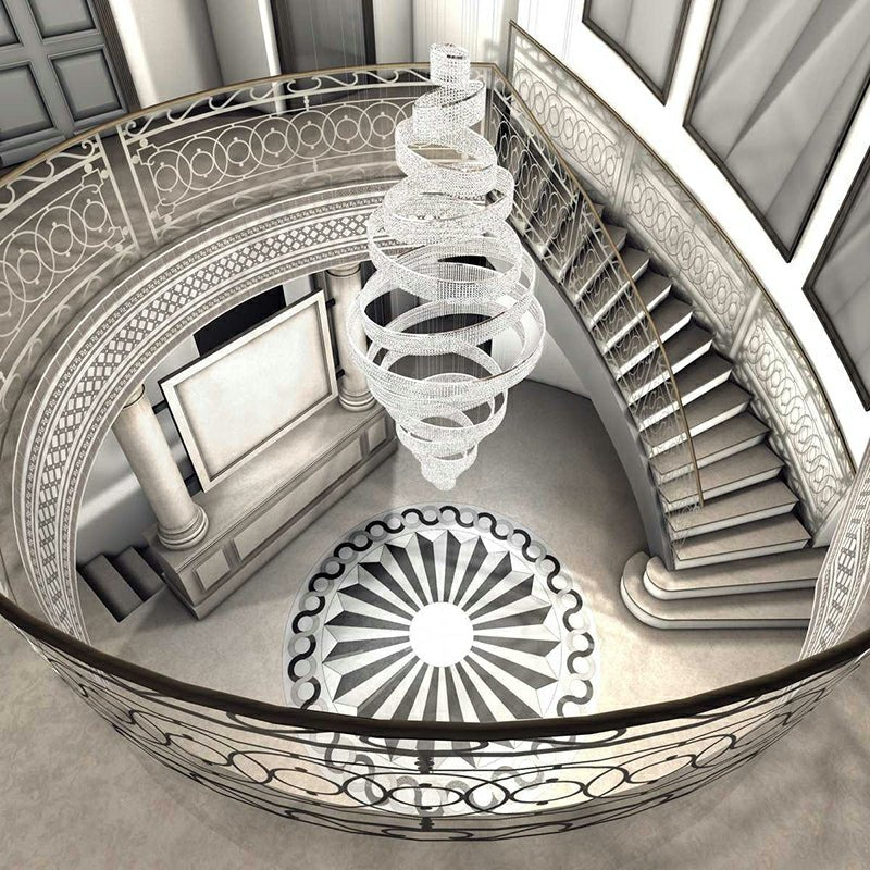 Long Crystal Tassel Rings Chandelier Extra Large Living Room Staircase High Ceiling Lighting Fixture - 11 Rings/ D47.2"*H118.1"Warm LightTrivellolab
