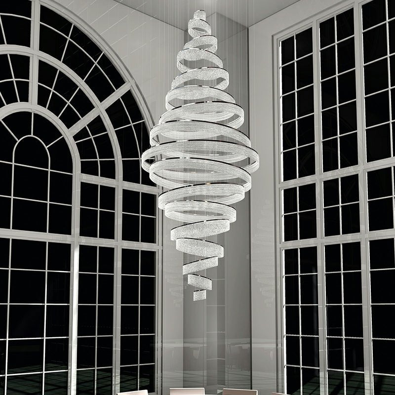 Long Crystal Tassel Rings Chandelier Extra Large Living Room Staircase High Ceiling Lighting Fixture - 11 Rings/ D47.2"*H118.1"Warm LightTrivellolab