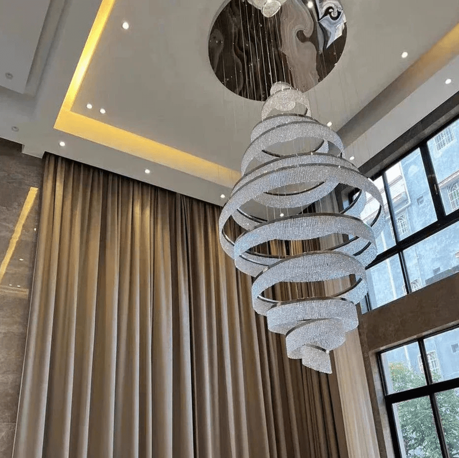 Long Crystal Tassel Rings Chandelier Extra Large Living Room Staircase High Ceiling Lighting Fixture - 11 Rings/ D47.2"*H118.1"Warm LightTrivellolab