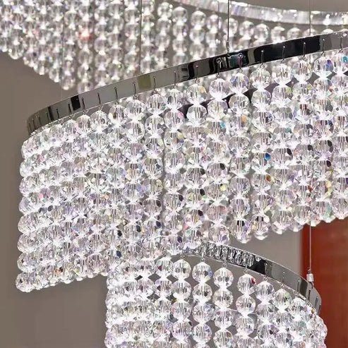 Long Crystal Tassel Rings Chandelier Extra Large Living Room Staircase High Ceiling Lighting Fixture - 11 Rings/ D47.2"*H118.1"Warm LightTrivellolab