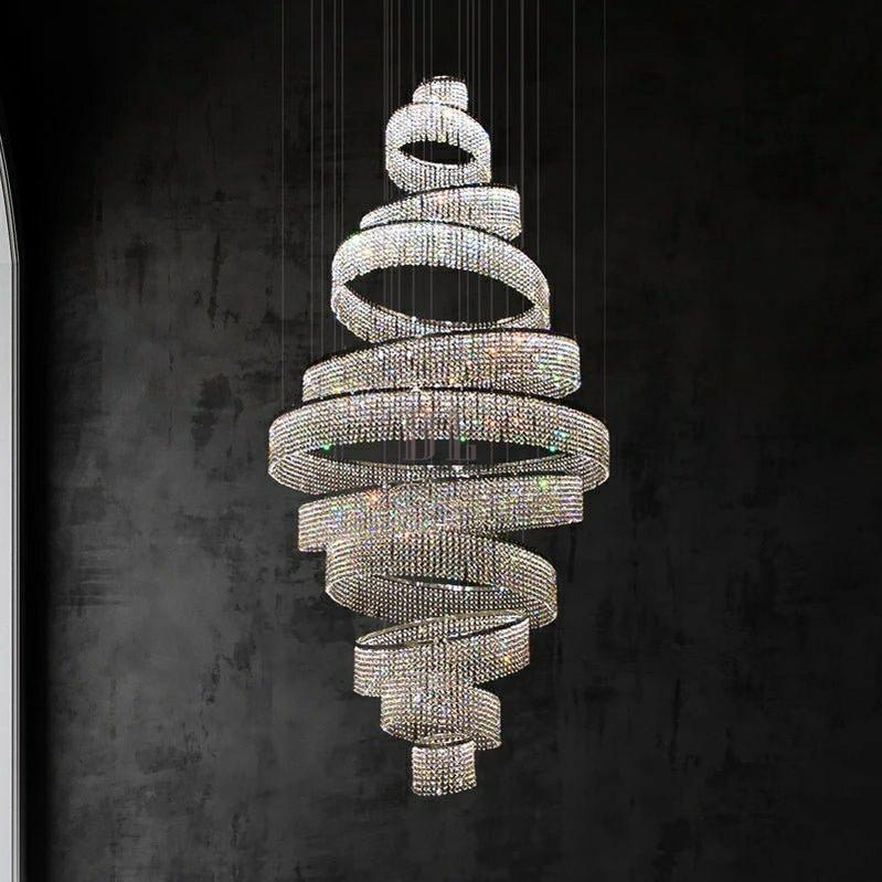 Long Crystal Tassel Rings Chandelier Extra Large Living Room Staircase High Ceiling Lighting Fixture - 11 Rings/ D47.2"*H118.1"Warm LightTrivellolab