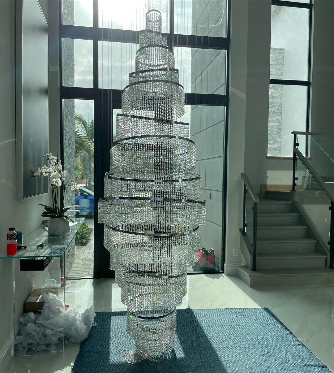 Long Crystal Tassel Rings Chandelier Extra Large Living Room Staircase High Ceiling Lighting Fixture - 11 Rings/ D47.2"*H118.1"Warm LightTrivellolab