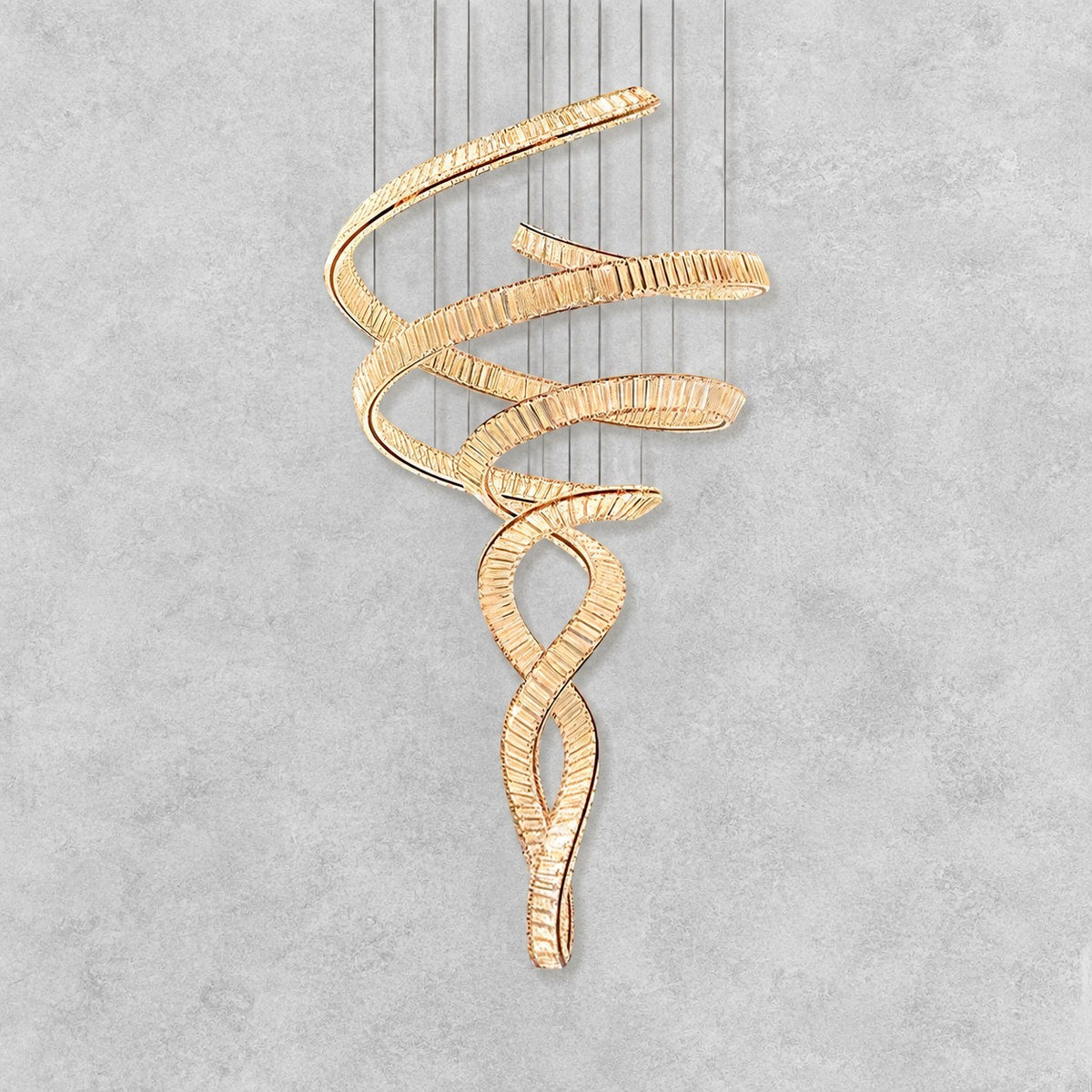 Long Spiral Crystal Chandelier with Stainless Steel Frame