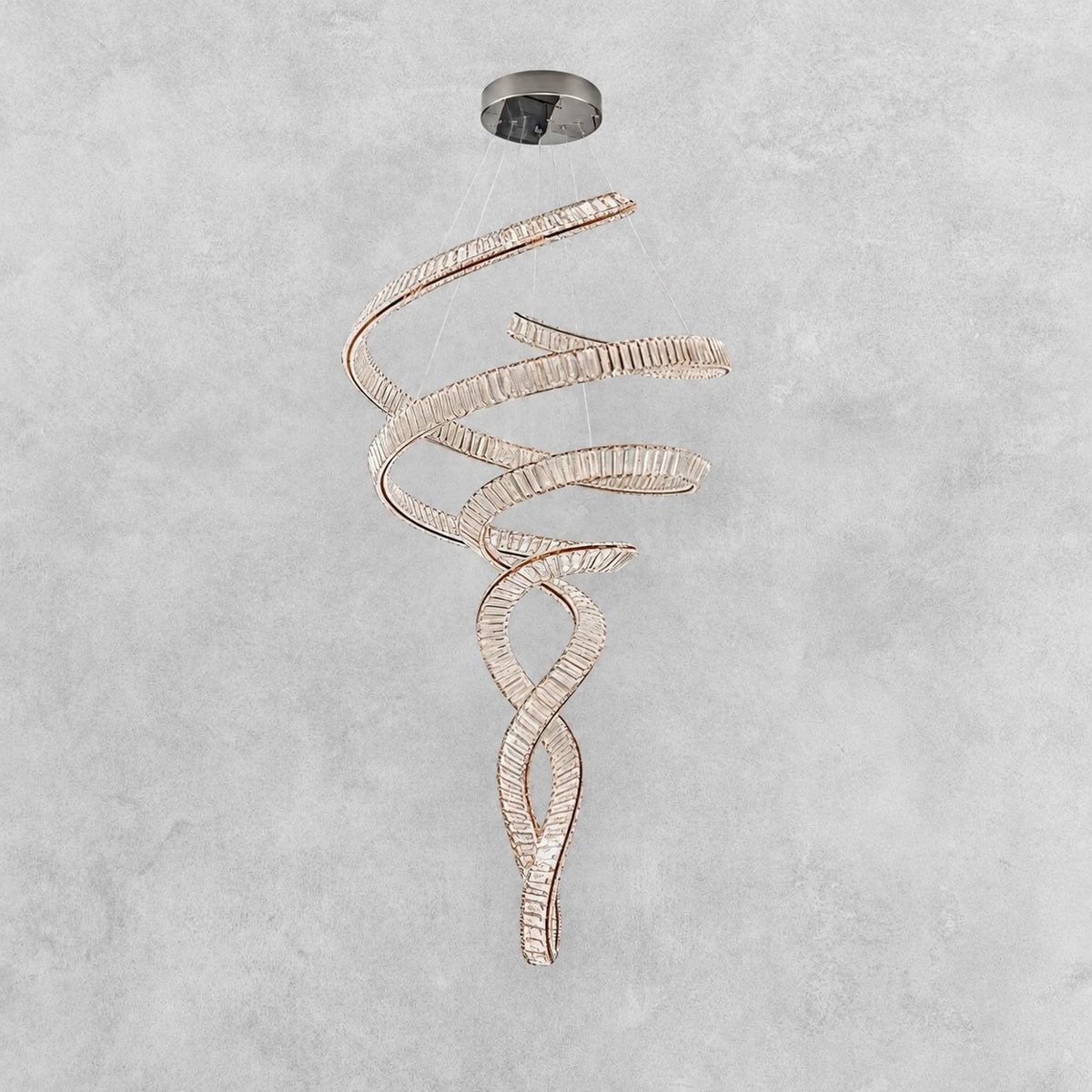 Long Spiral Crystal Chandelier with Stainless Steel Frame