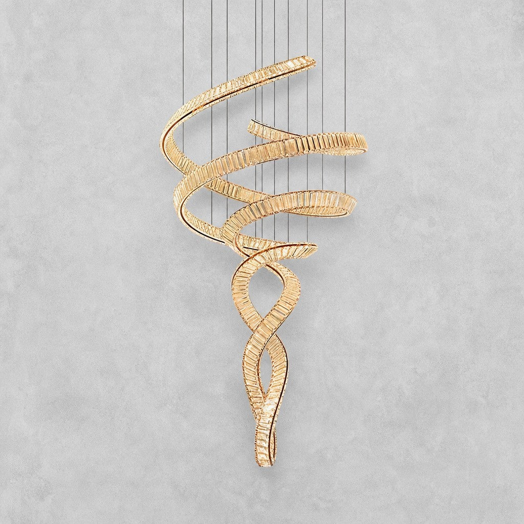 Long Spiral Crystal Chandelier with Stainless Steel Frame