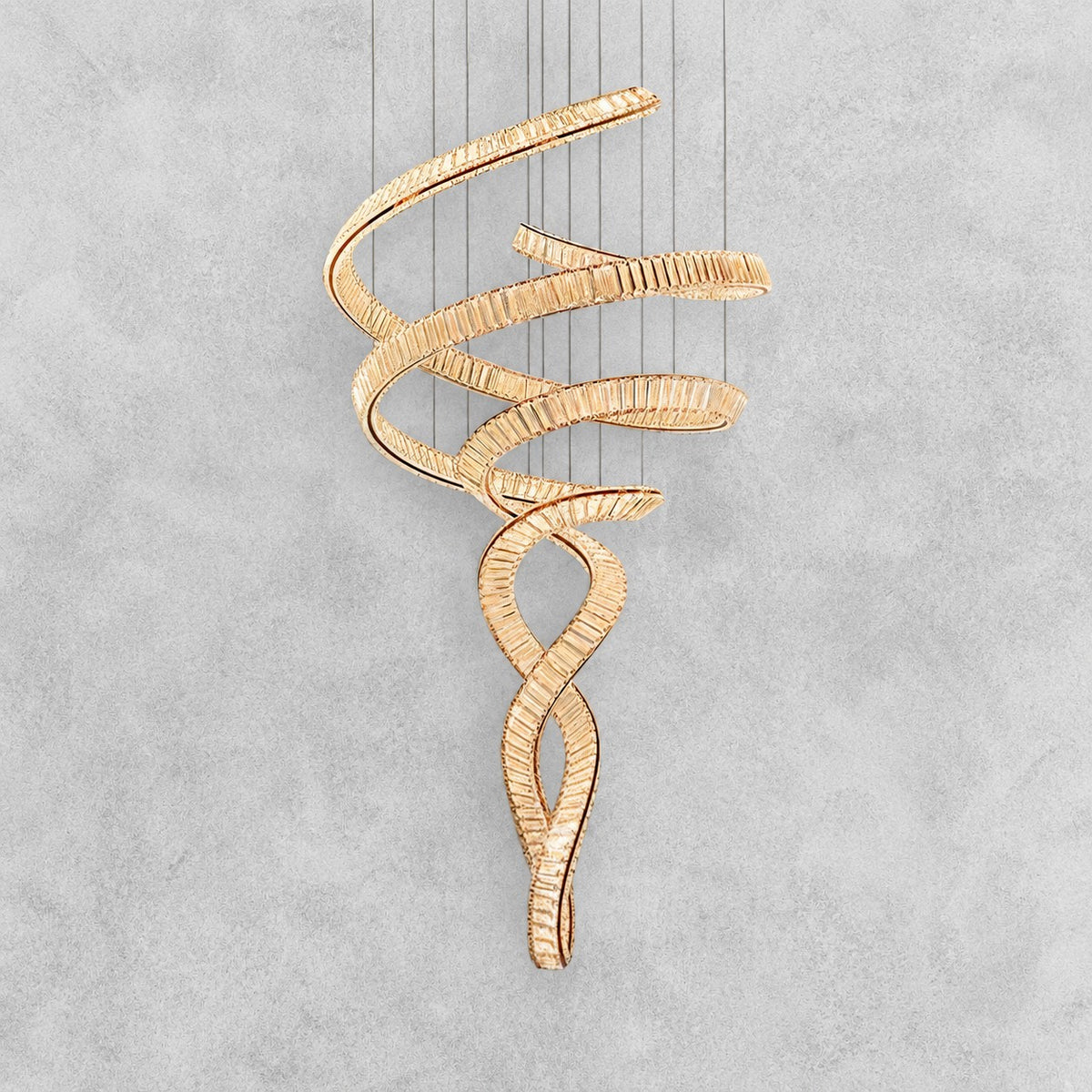 Long Spiral Crystal Chandelier with Stainless Steel Frame