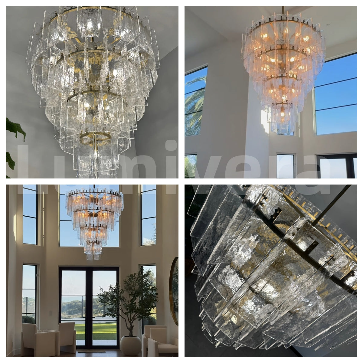 Lattica Glass Tiered Gold Chandelier for Foyer, Living Room, Entryway
