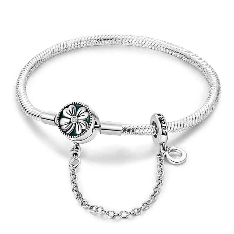 Trivellolab Lucky Flower Snake Chain Bracelet with Safety Chain