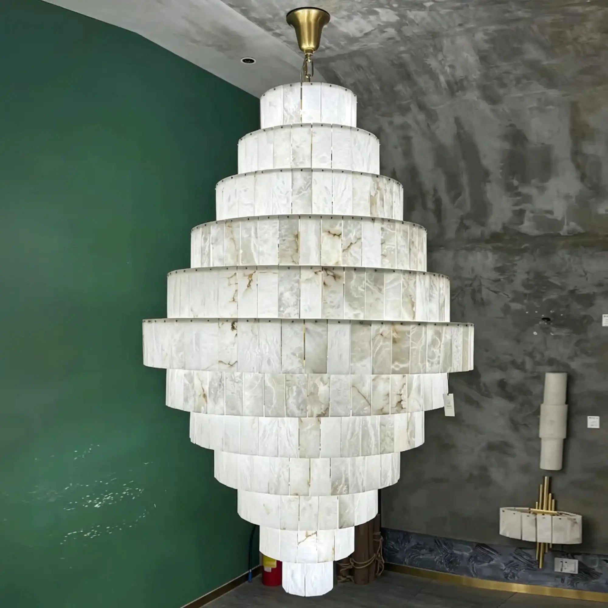 Luxury Sculpted Pyramid-Tier Alabaster Chandelier for High Ceiling - D48.03"*H44.09"(D122cm*H112cm)/85kgWarm Light 3000KTrivellolab
