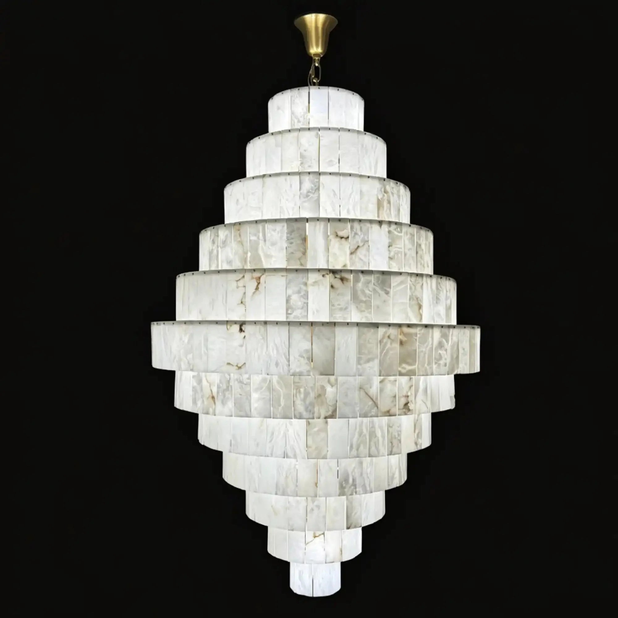 Luxury Sculpted Pyramid-Tier Alabaster Chandelier for High Ceiling - D48.03"*H44.09"(D122cm*H112cm)/85kgWarm Light 3000KTrivellolab