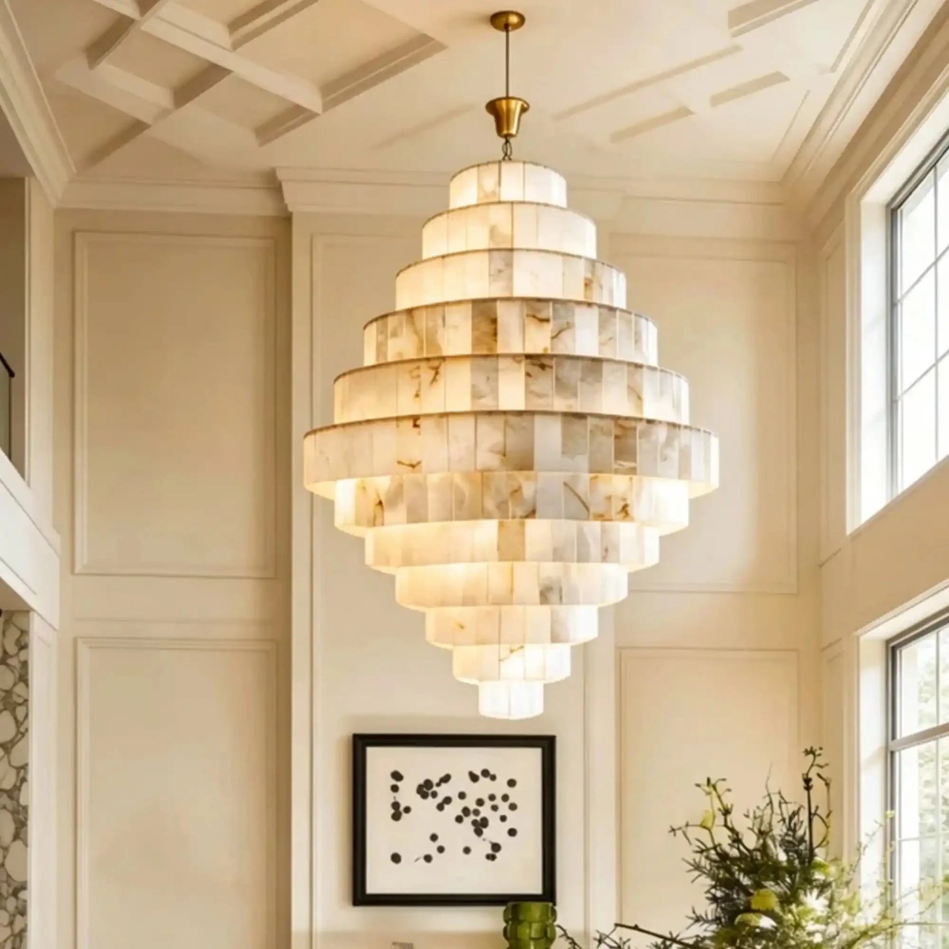 Luxury Sculpted Pyramid-Tier Alabaster Chandelier for High Ceiling - D48.03"*H44.09"(D122cm*H112cm)/85kgWarm Light 3000KTrivellolab
