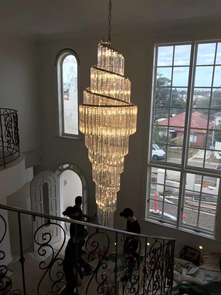 Luxury Spiral Crystal Chandelier for High - ceiling/Foyer/Staircase - D31.5"*H126"/110kgDimmable Warm LightTrivellolab