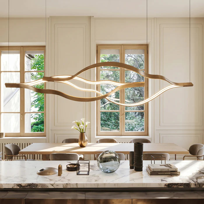 Modern Simple Brass Waving Chandelier for Living/Dining Room/Kitchen Island