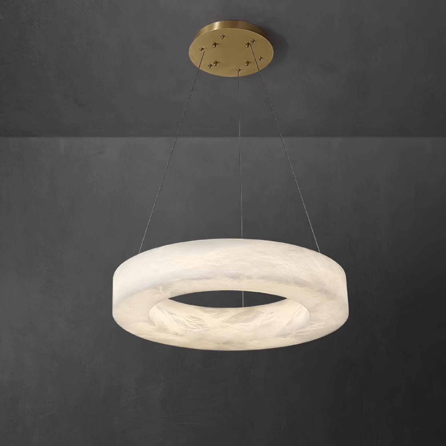 Marika Alabaster Chandelier - ∅ 19.6″ x H 3.1″ / Dia 50cm x H 8cmBrass & White AlabasterWarm WhiteTrivellolab
