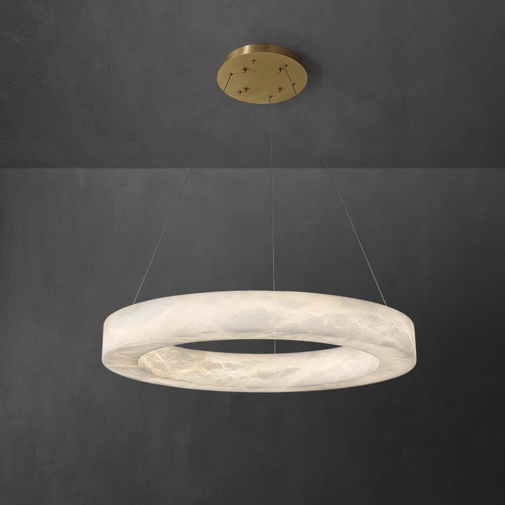 Marika Alabaster Chandelier - ∅ 23.6″ x H 3.1″ / Dia 60cm x H 8cmBrass & White AlabasterWarm WhiteTrivellolab