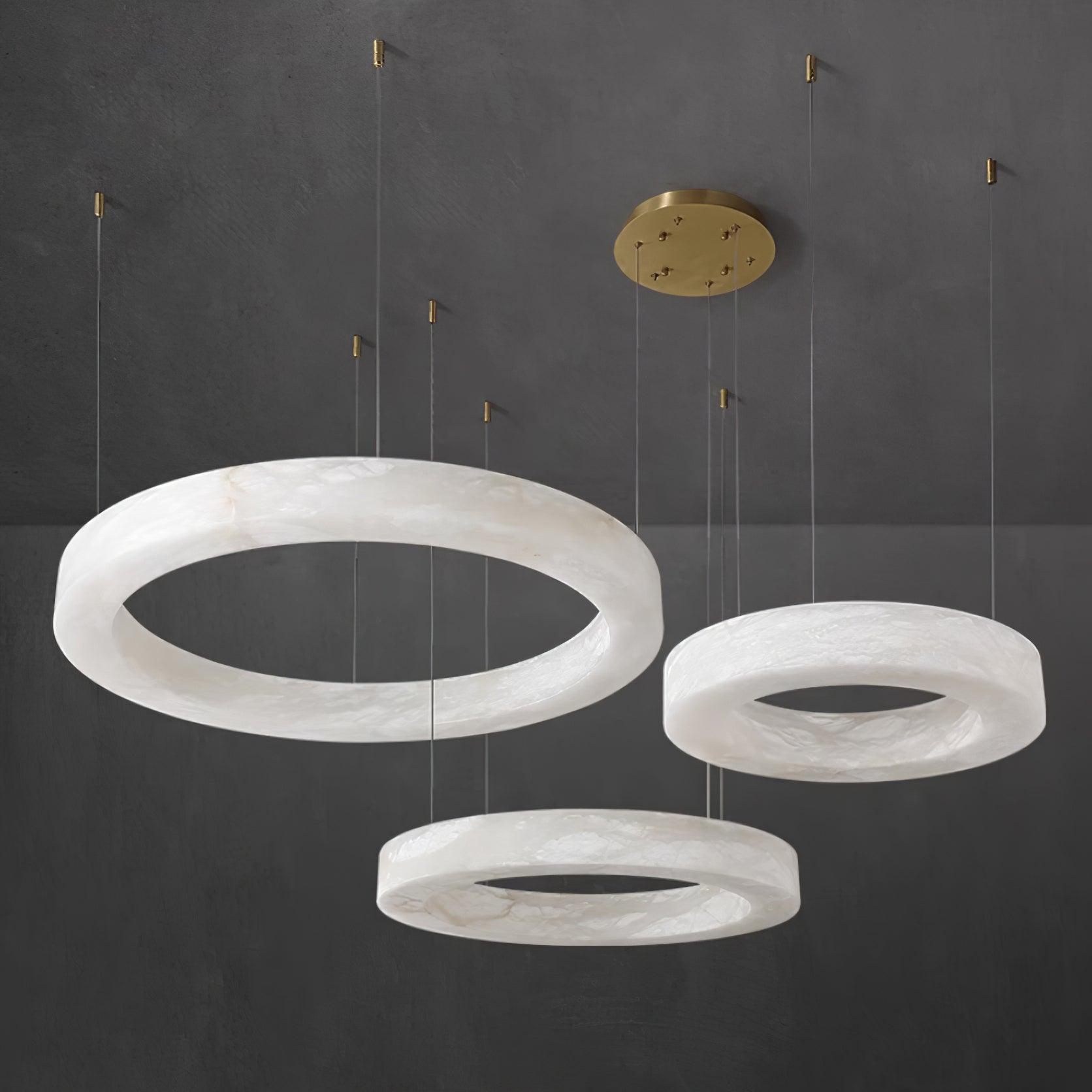 Marika Alabaster Chandelier - 3 Rings L 23.6″+31.5″+39.4″ / 60cm+80cm+100cmBrass & White AlabasterWarm WhiteTrivellolab