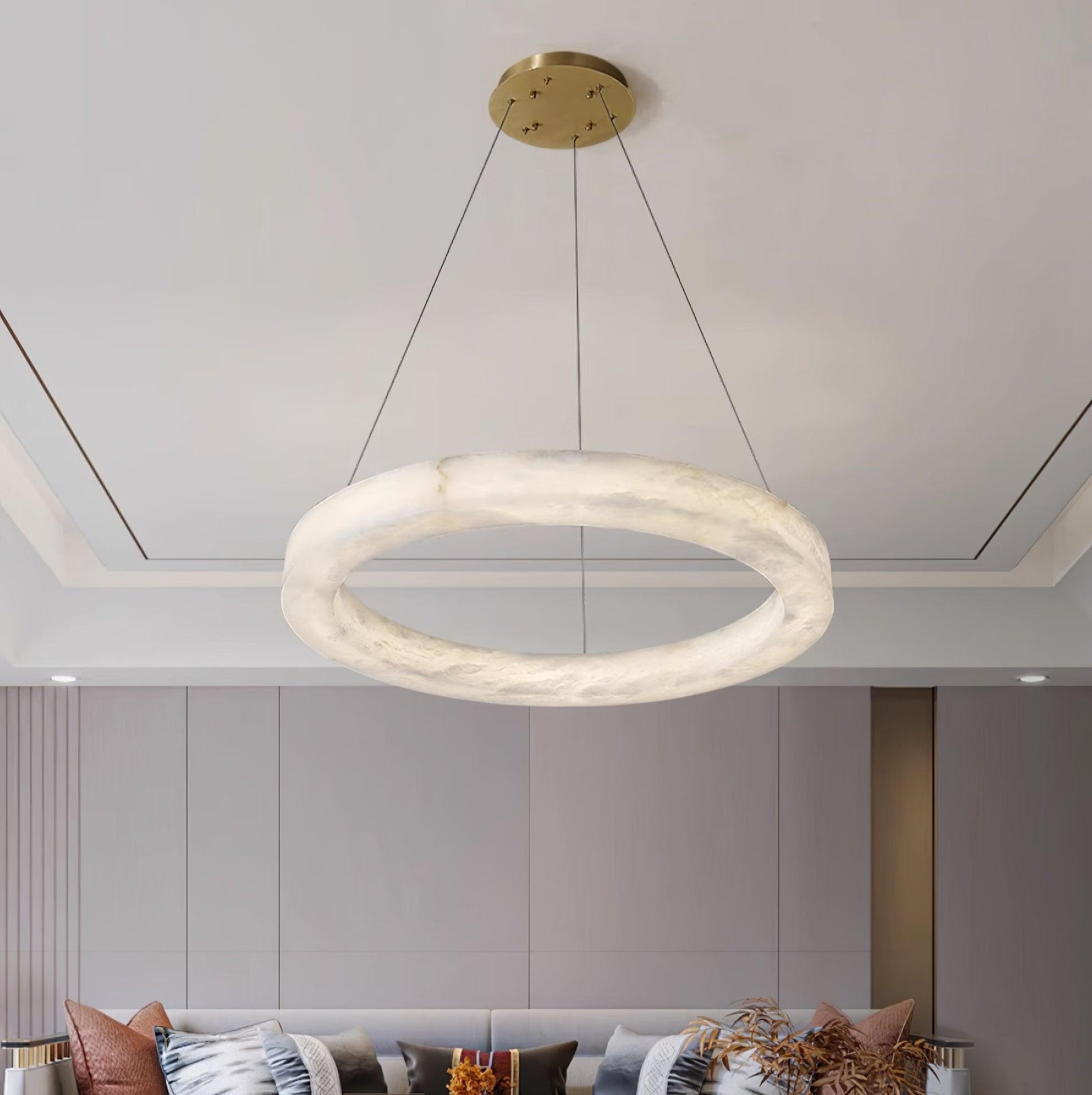 Marika Alabaster Chandelier - 3 Rings S 19.6″+23.6″+31.5″ / 50cm+60cm+80cmBrass & White AlabasterWarm WhiteTrivellolab