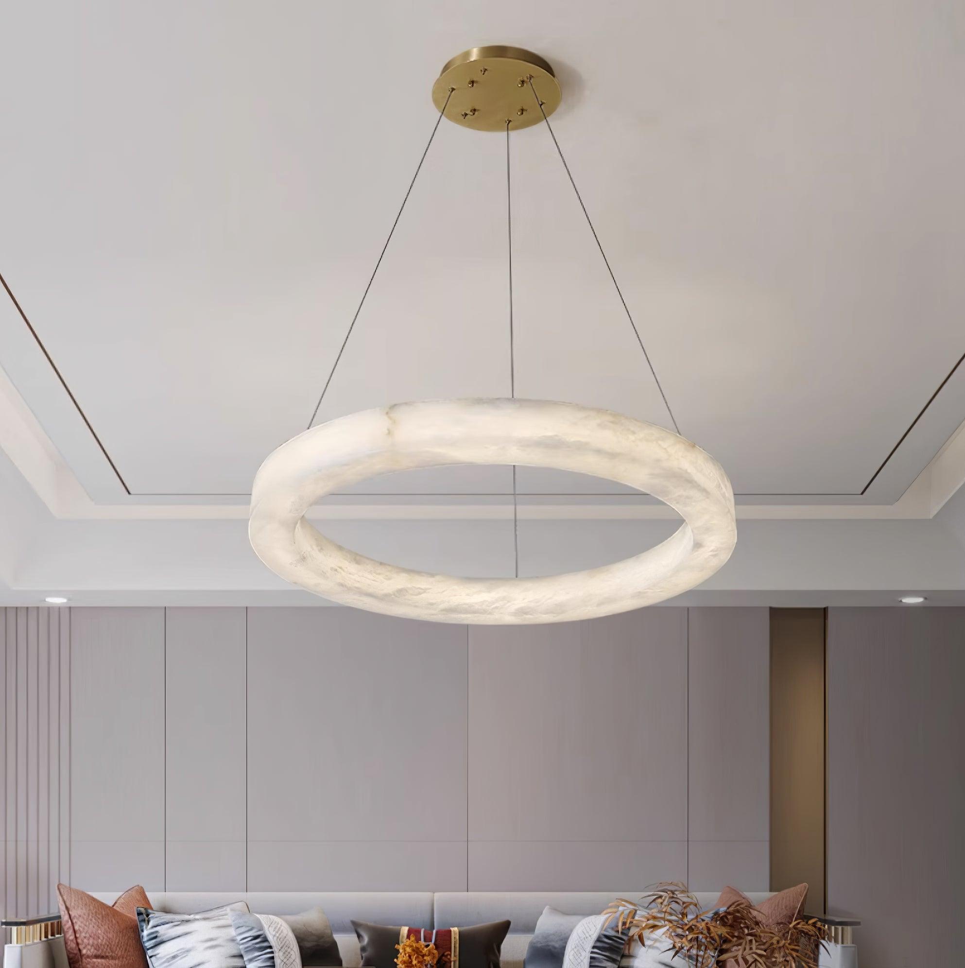 Marika Alabaster Chandelier - 3 Rings S 19.6″+23.6″+31.5″ / 50cm+60cm+80cmBrass & White AlabasterWarm WhiteTrivellolab
